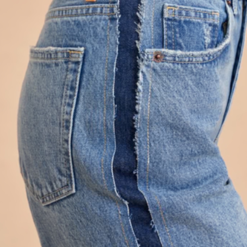 La Ligne Two-Tone Wide-Leg Jeans in Light and Dark Blue - Picture 3 of 10